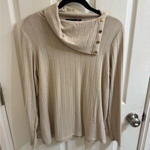 Rafaella Beige Cowl Neck Sweater with Button Accents